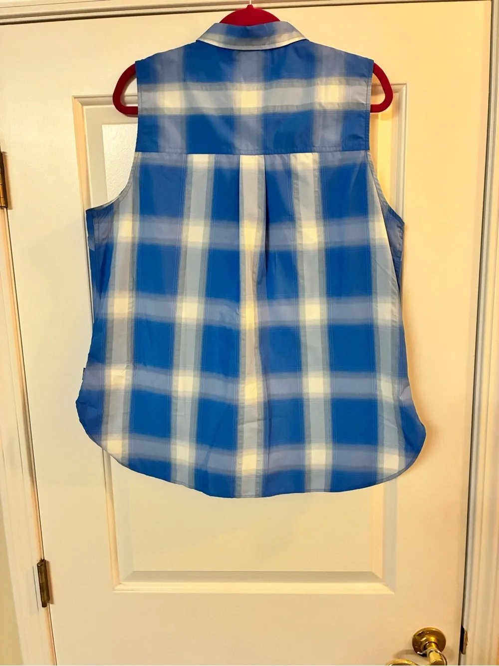 Eddie Bauer Women's Mountain Sleeveless Shirt Ocean Plaid Size XL Tall - Picture 6 of 12